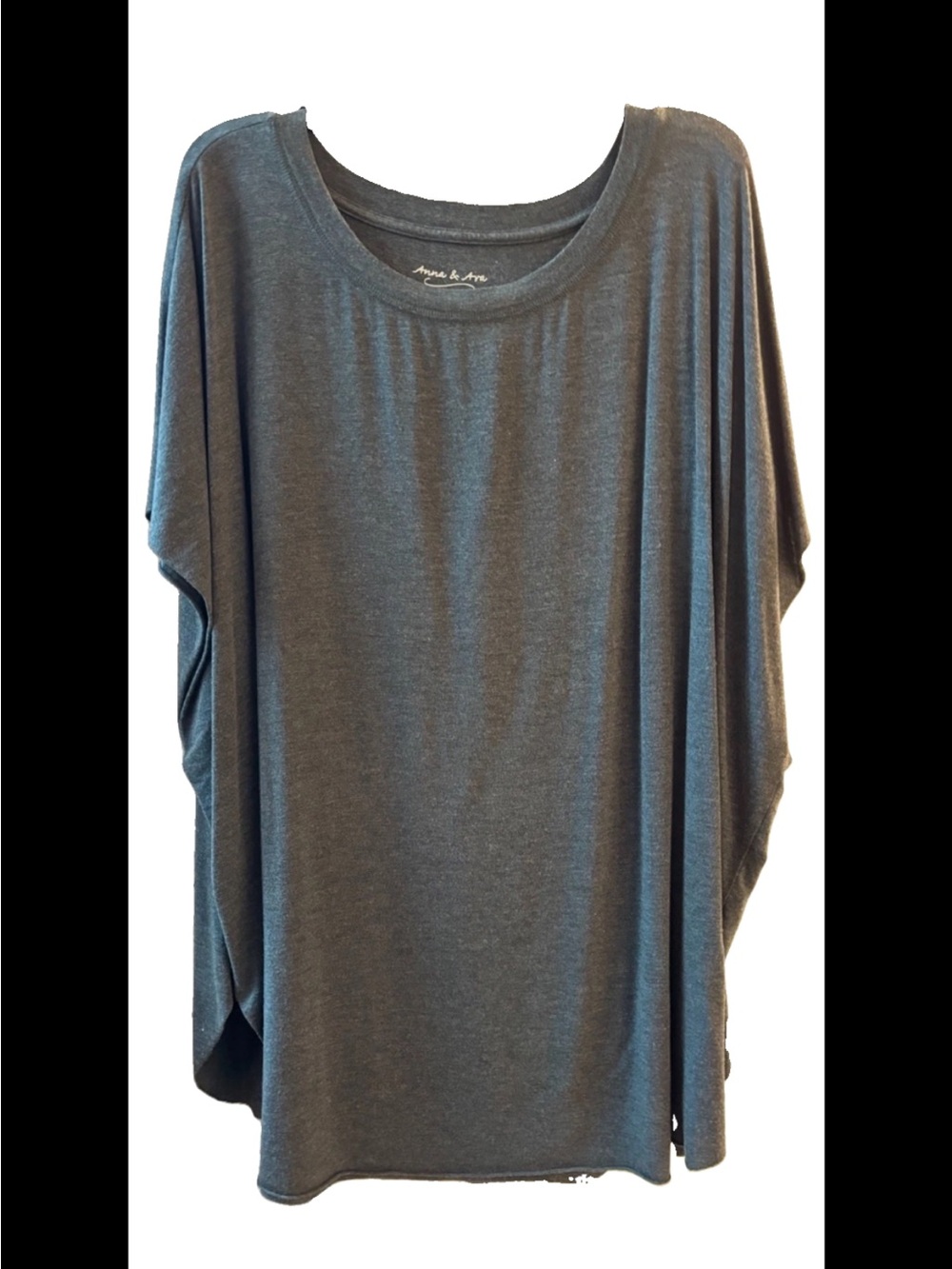 Anna & Ava Charcoal Gray Scoop Neck Batwing Sleeve Draped Tunic Top